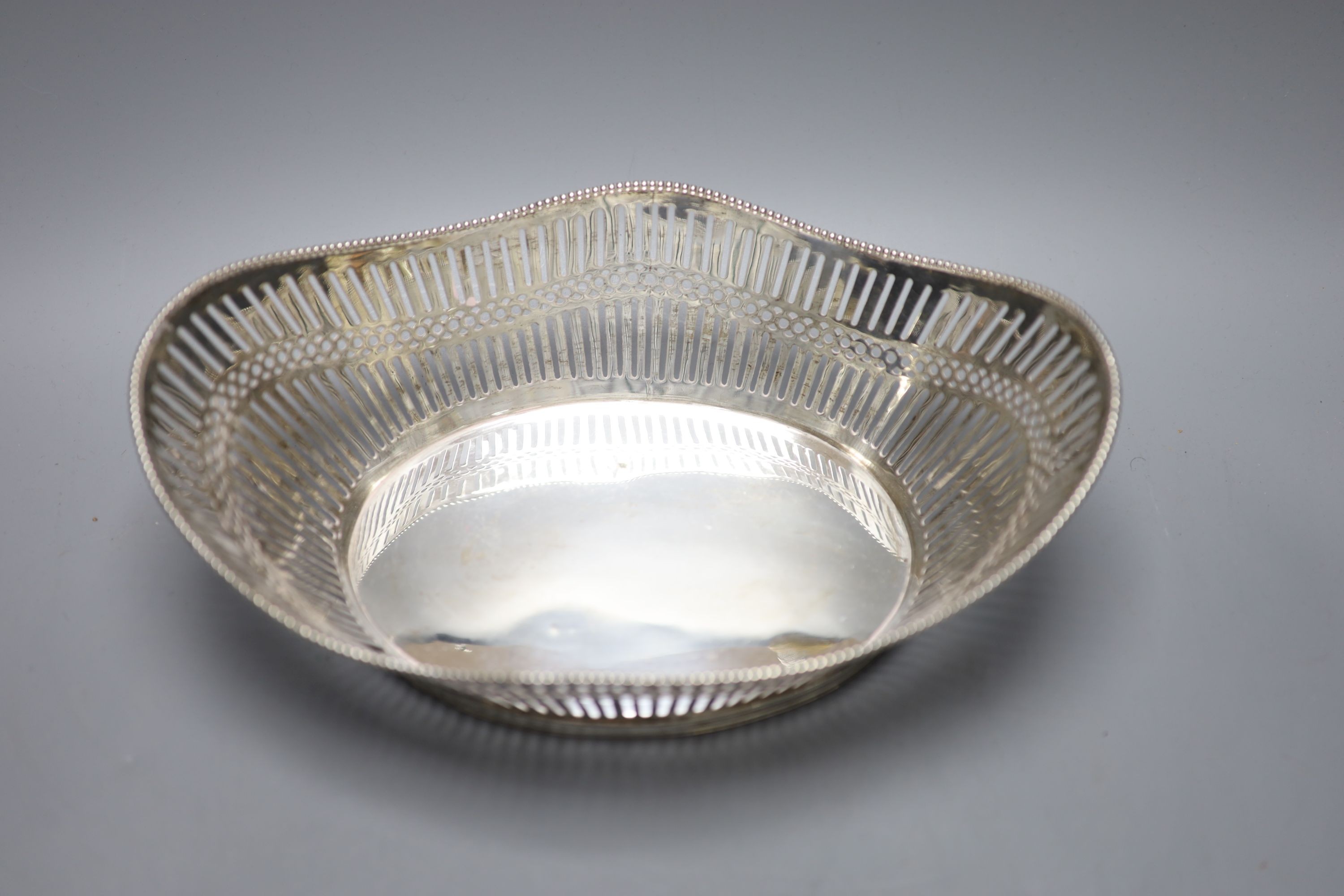 A Dutch pieced white metal oval bowl, 29.2cm, 15.5oz.